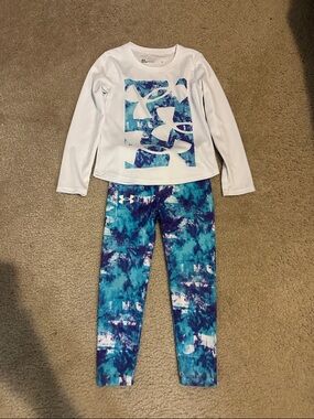 Under Armour White Long-Sleeve Top with Blue Tie-Dye Leggings